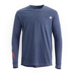 Long Sleeve Pocket T-Shirt with Sleeve Print  Men's Long Sleeve Tee in Navy