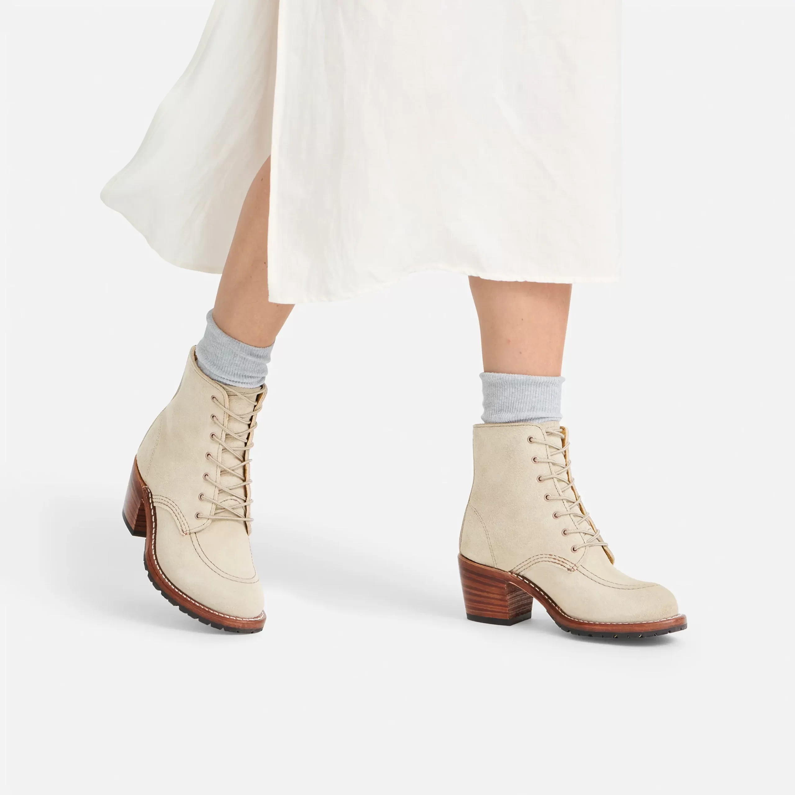 Clara Women's Heeled Boot in White Sand Mohave Leather - Image 2